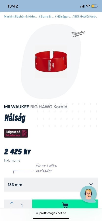 Milwaukee big hawg hålsåg karbid 133mm