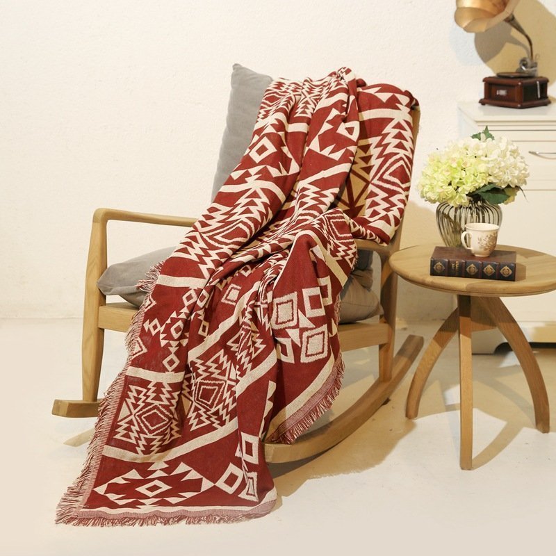 Christmas red white geometric sofa blanket tassel tapestry carpet,130*160cm