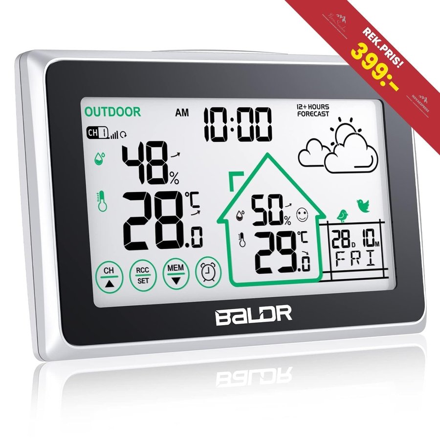 NY BALDR Väderstation TP-340 | Utomhussensor | Hygrometer | Klocka |