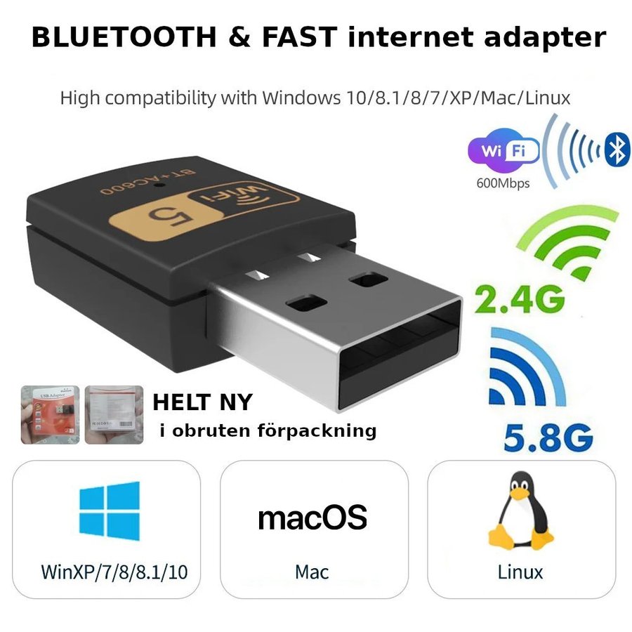 helt ny! Bluetooth  Fast Internet Adapter (600mbps) dongle dongel usb wifi