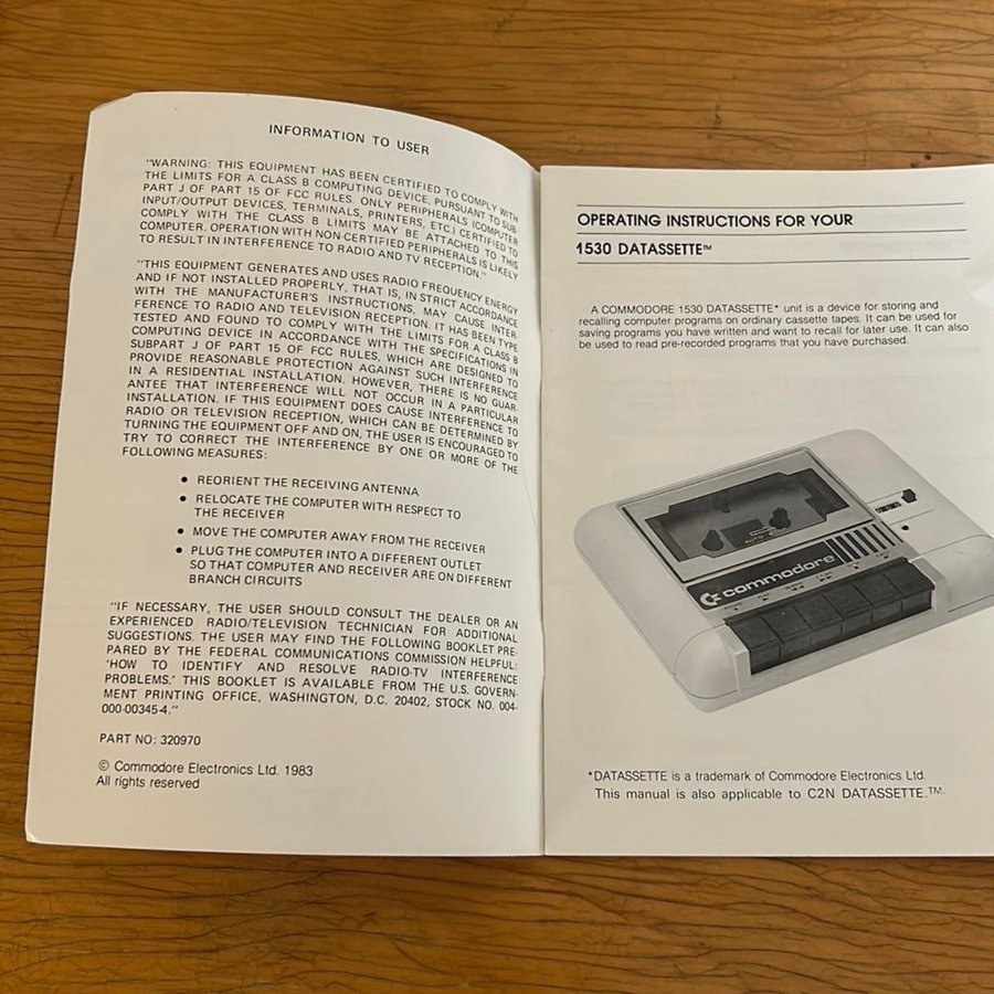 Commodore 1530 Datassette Unit C2N manual (1983)