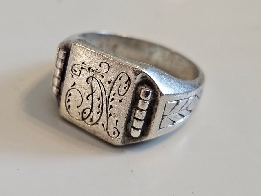 VINTAGE RING SILVER BELGIEN MONOGRAM JN/FN A 900 belgium silver marks