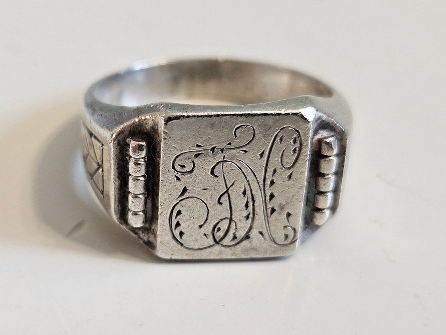 VINTAGE RING SILVER BELGIEN MONOGRAM JN/FN A 900 belgium silver marks