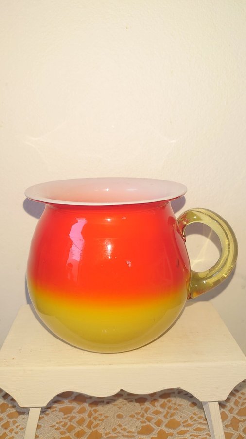 RETRO röd/orange/gul skål/vas i glas i underbart rund form