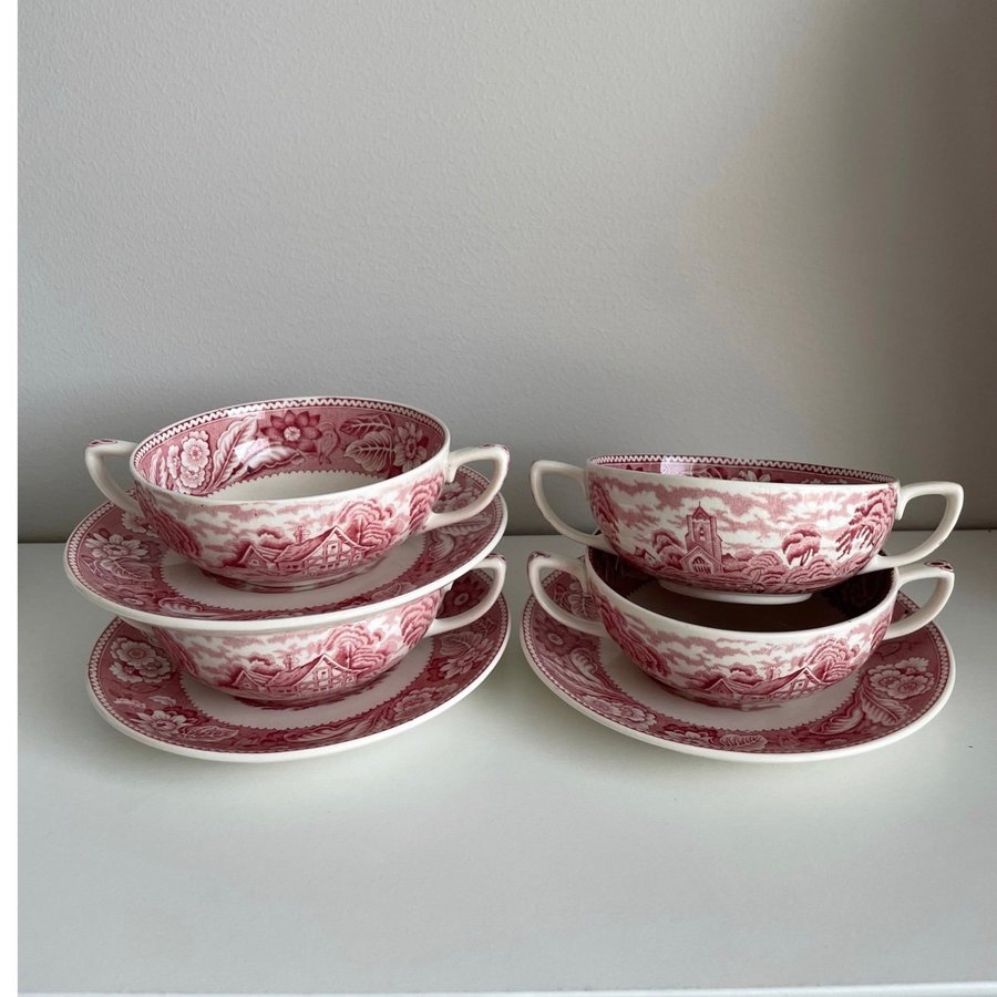 4 st Soup Bowls och 3 fat Woods  Sons England