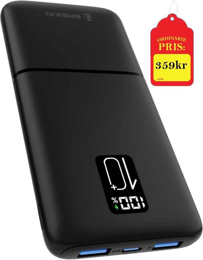 NY Powerbank | 10000 mAh | 225 W | USB-C | PD30/QC40 | Ordpris 359kr