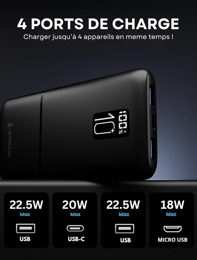 NY Powerbank | 10000 mAh | 225 W | USB-C | PD30/QC40 | Ordpris 359kr