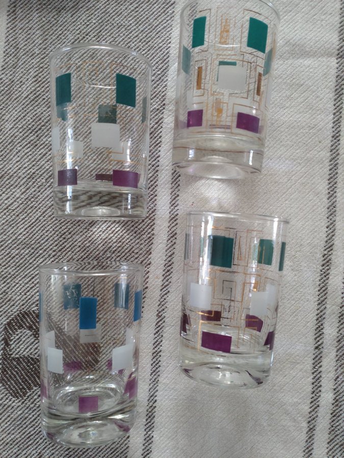 4 Juice Dricks Glas Juice Retro Vintage Guld Lila Turkos+Unik sydd Duk+Saltkar