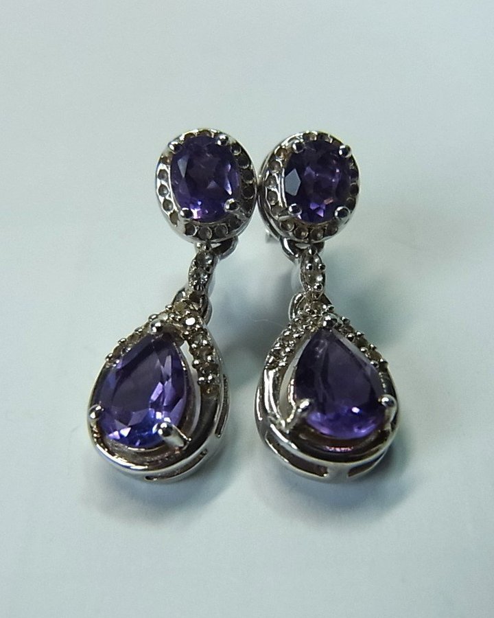 DESIGNER AMETHYST STUD ÖRHÄNGEN SILVER/ DESIGNER AMETHYST OHRSTECKER SILBER