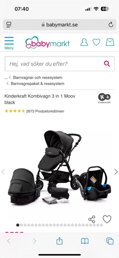 Kinderkraft Kombivagn 3 i 1 Moov Black