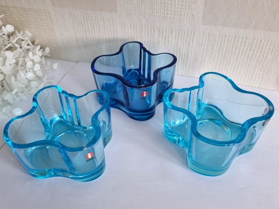 3 st blåa ljuslyktor - Aalto - Iittala Finland