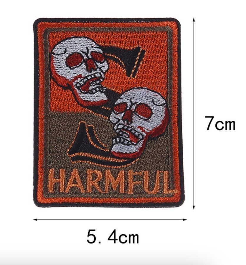 Orange and Black Harmful Skull Square Embroidered Patch 5.4*7cm