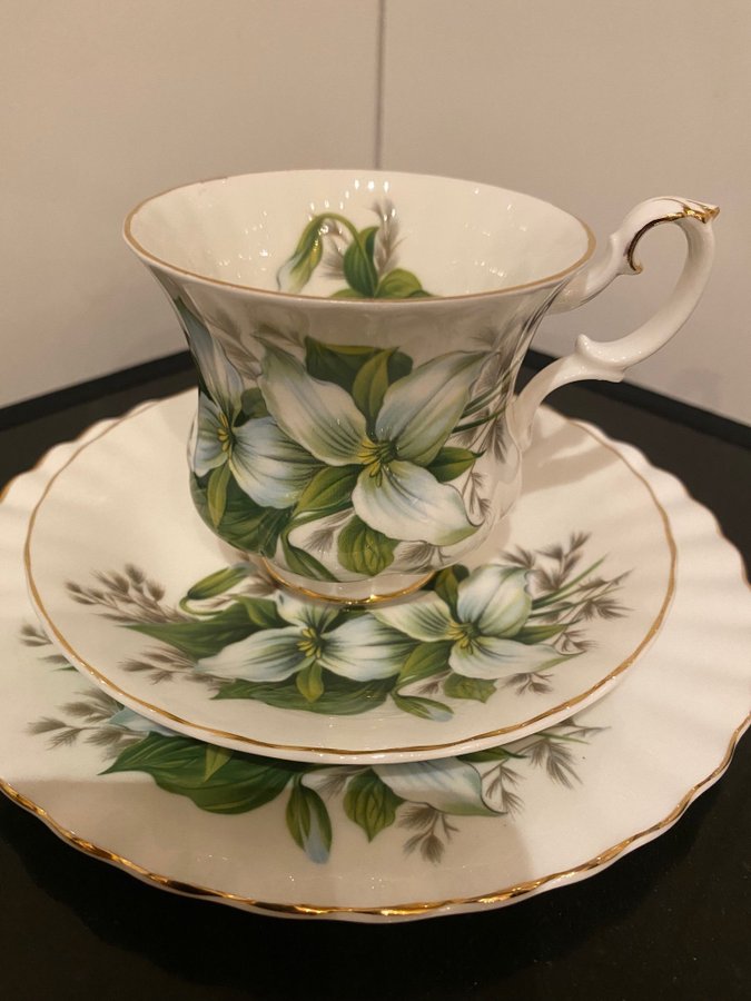 2st Trillium Bone China Royal Albert Kaffekoppar med fat och assietterna