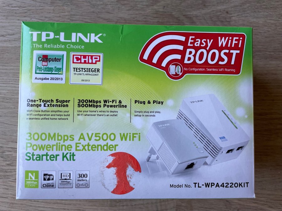 TP-LINK TL-WPA4220KIT AV500 Wifi Powerline Extender Starter Kit