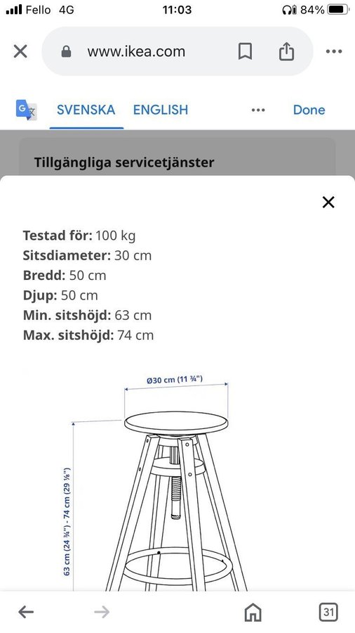 Svart pall, barpall, Ikea Dalfred - hämtas i GBG