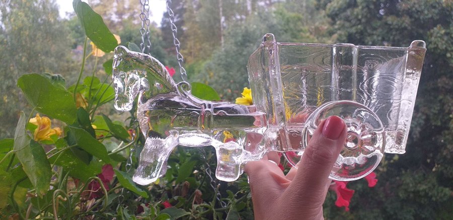 Stooor Häst med vagn skål glas vintage