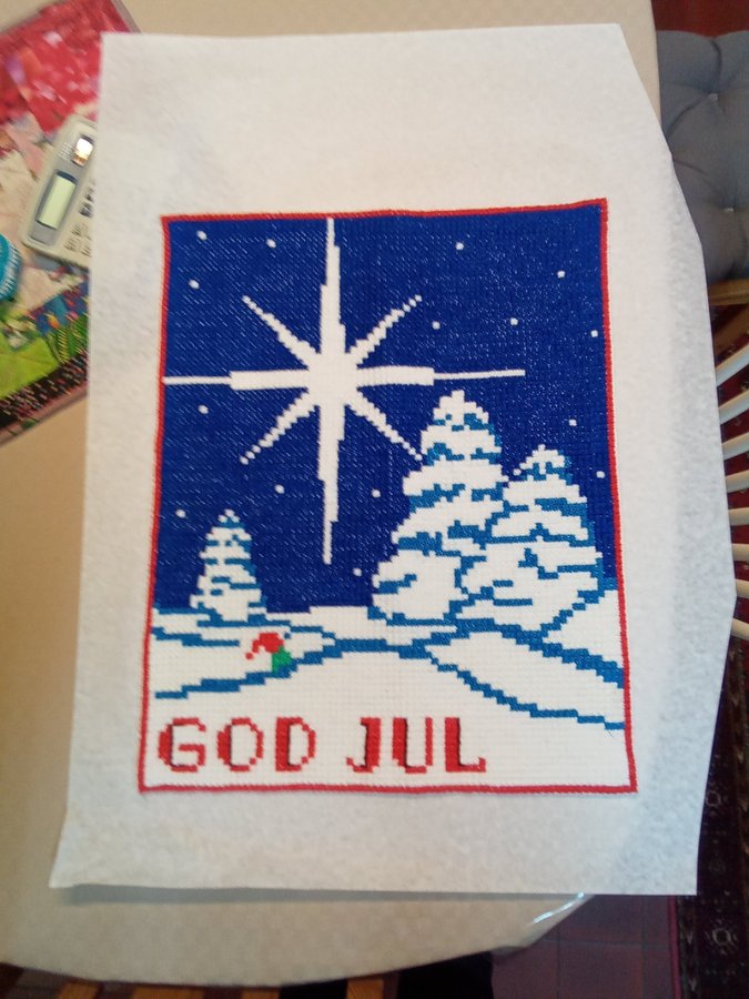 GOD JUL Vacker broderad bonad ca 55 x 45 cm