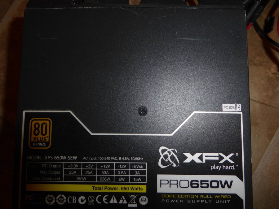 XFX PRO650W nätaggregat 80+ Bronze-FUNGERAR