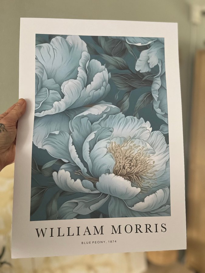 Poster A3 William Morris ”Peony in blue”