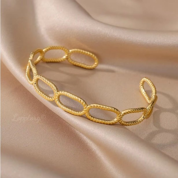 Unikt elegant 14K guld armband justerbar pläterat stål Nickelfri trendig bangle