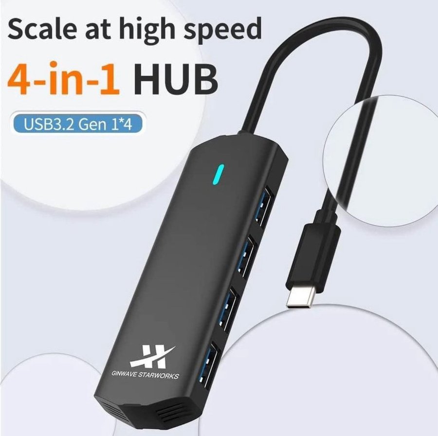 USB 3.2 Gen 1x4 Hub med 4 portar