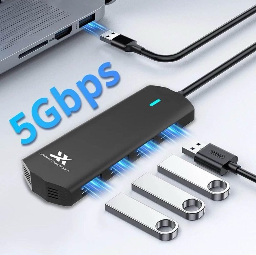 USB 3.2 Gen 1x4 Hub med 4 portar