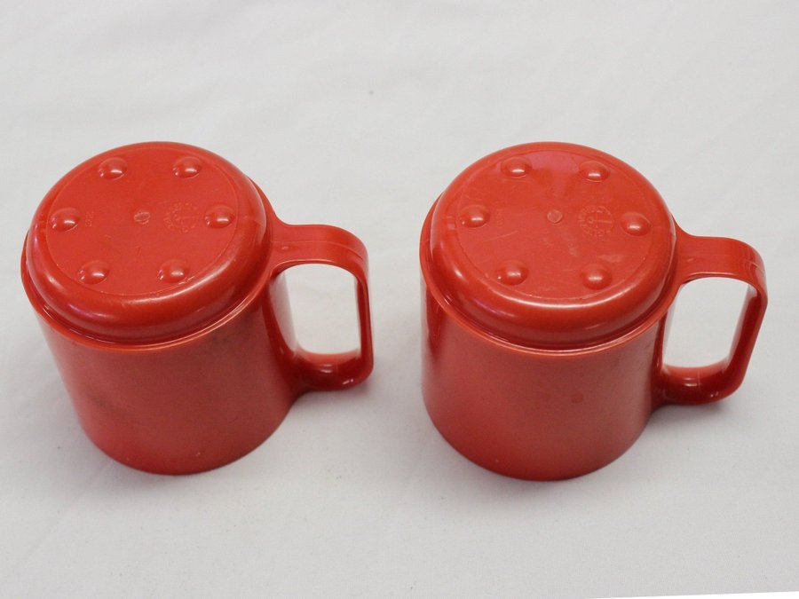 2 Vintage Picknick Mugg Muggar Gustavsberg i Orange Plast Stig Lindberg