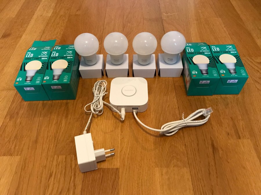 Philips Hue Bridge/Brygga + 4 st Philips Hue LED-lampor