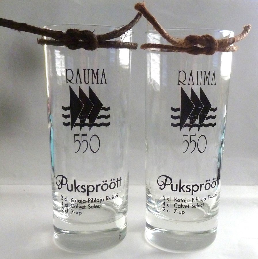 2 Retro Drinkglas Jubileumsglas Pukspröött Rauma 550år 1442-1992 Finland