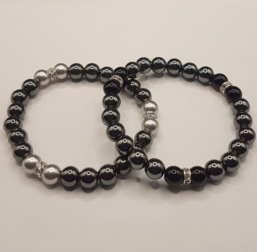 Armband hematitsten Swarovskipärlor onyx