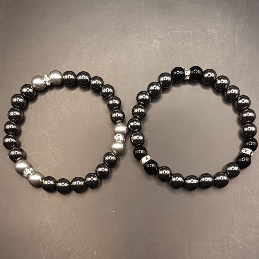 Armband hematitsten Swarovskipärlor onyx