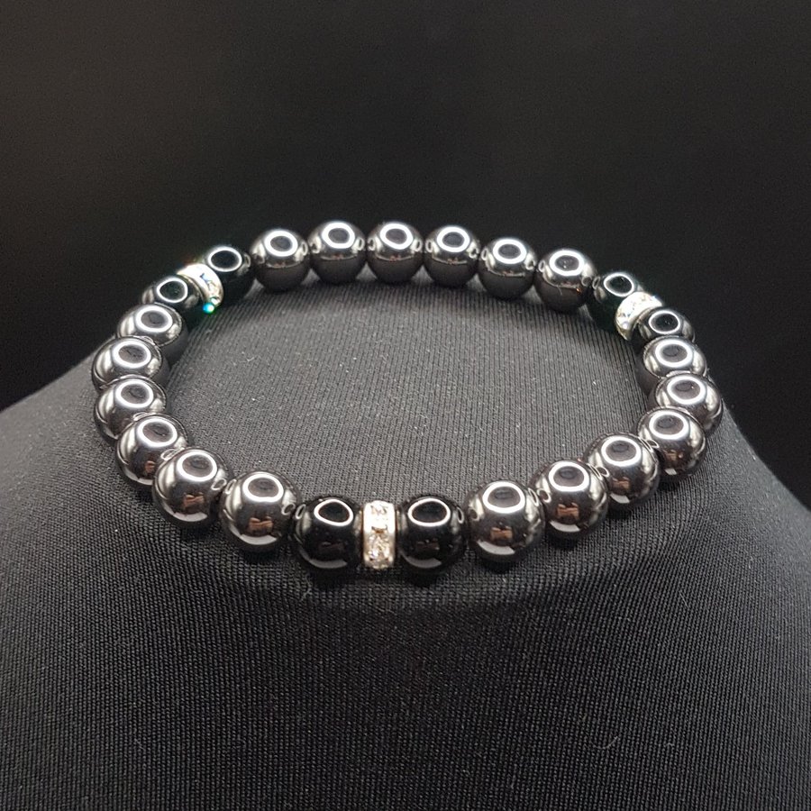 Armband hematitsten Swarovskipärlor onyx