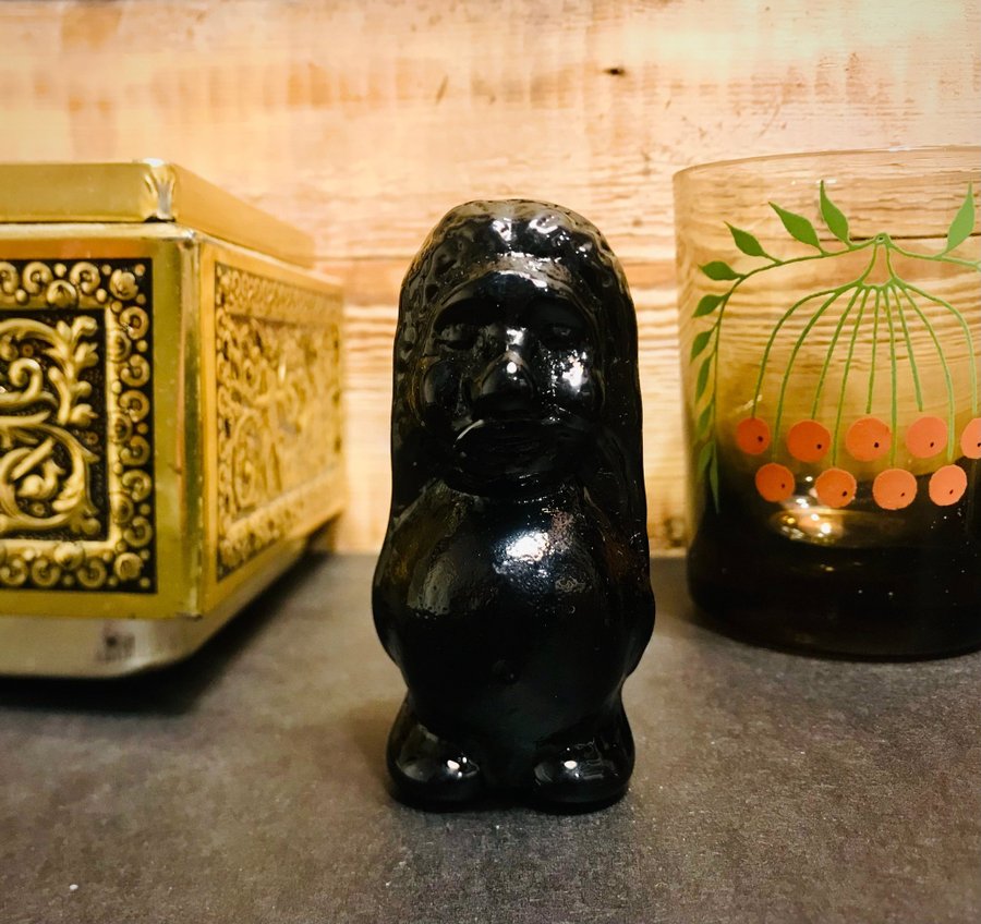 Vintage Gränna Glasbruk Black Glass Troll Figurine