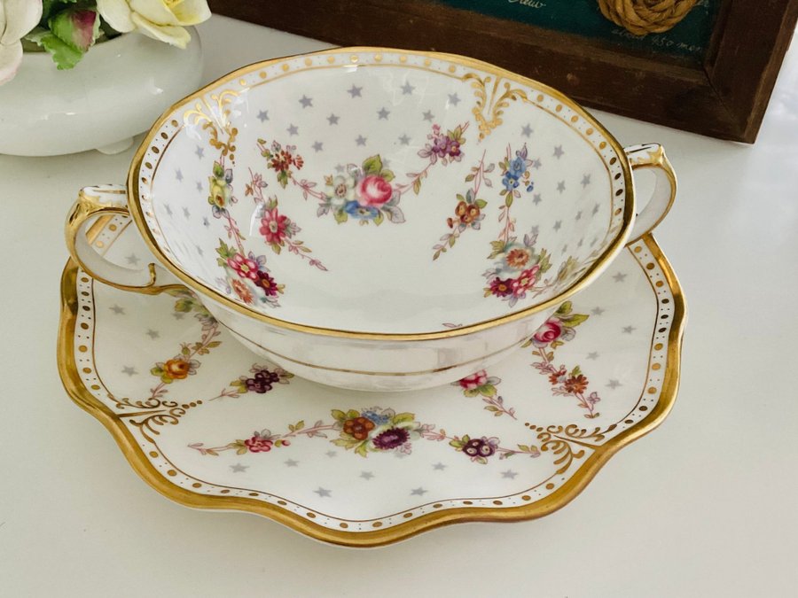 Royal Crown Derby Royal Antoinette Guld 22 k soppskål och fat