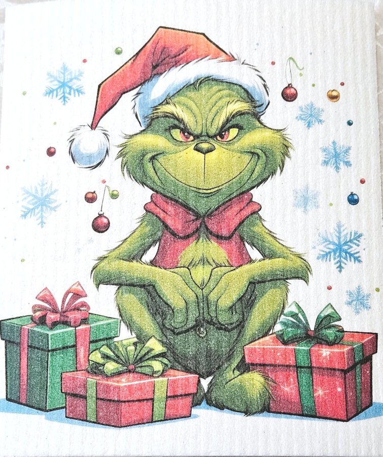 Disktrasa wettex duk med tryck Grinch Christmas Jul