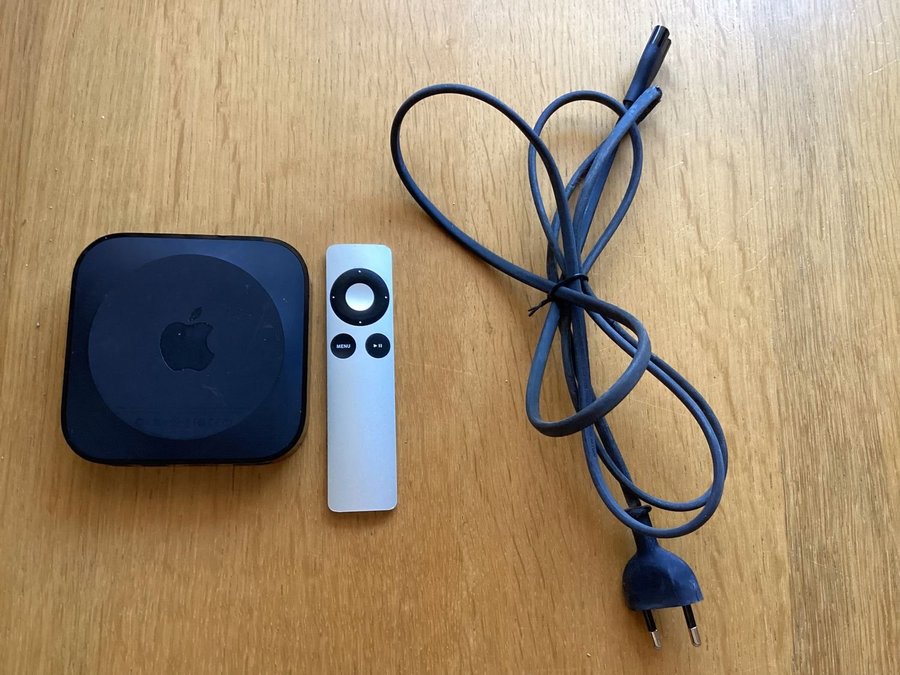 Apple TV (3rd generation) modellnr A 1427 med fjärkontroll och elsladd