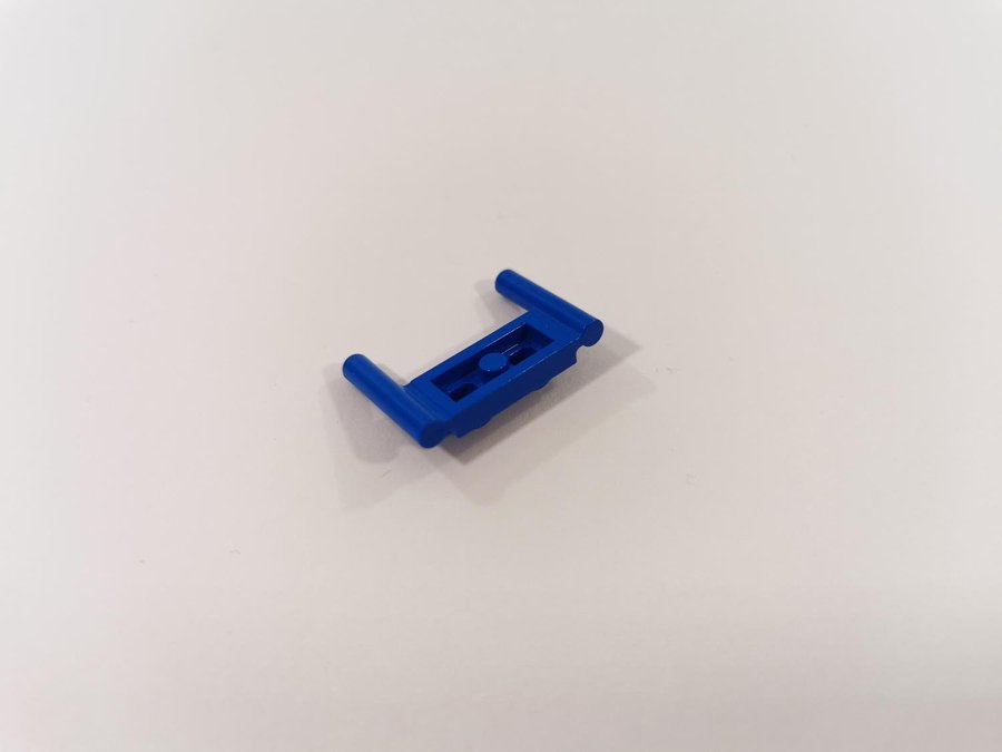 Lego - plate - modified - bar handles - 1x2 - part 3839b - blå