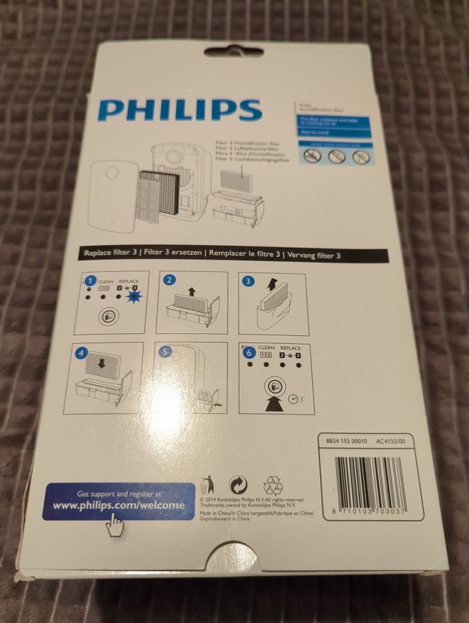 Philips Befuktningsfilter för luftfuktare AC4155/00, 3st nya