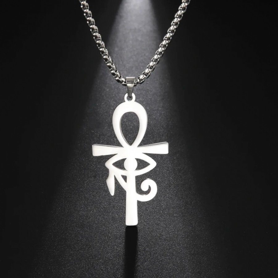 Nytt silverfärgat halsband m Ankh Vampyr Horus öga stål Metal Goth Punk Metal