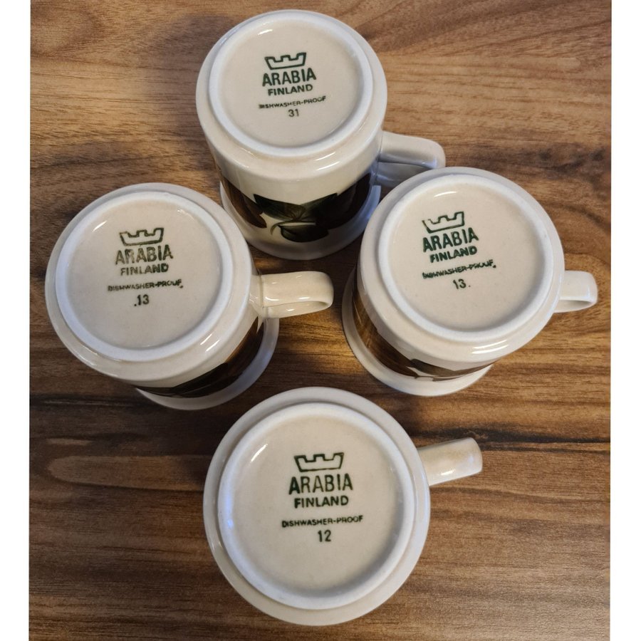 4 st kaffekoppar med fat Ruija Ulla Procope Arabia Finland