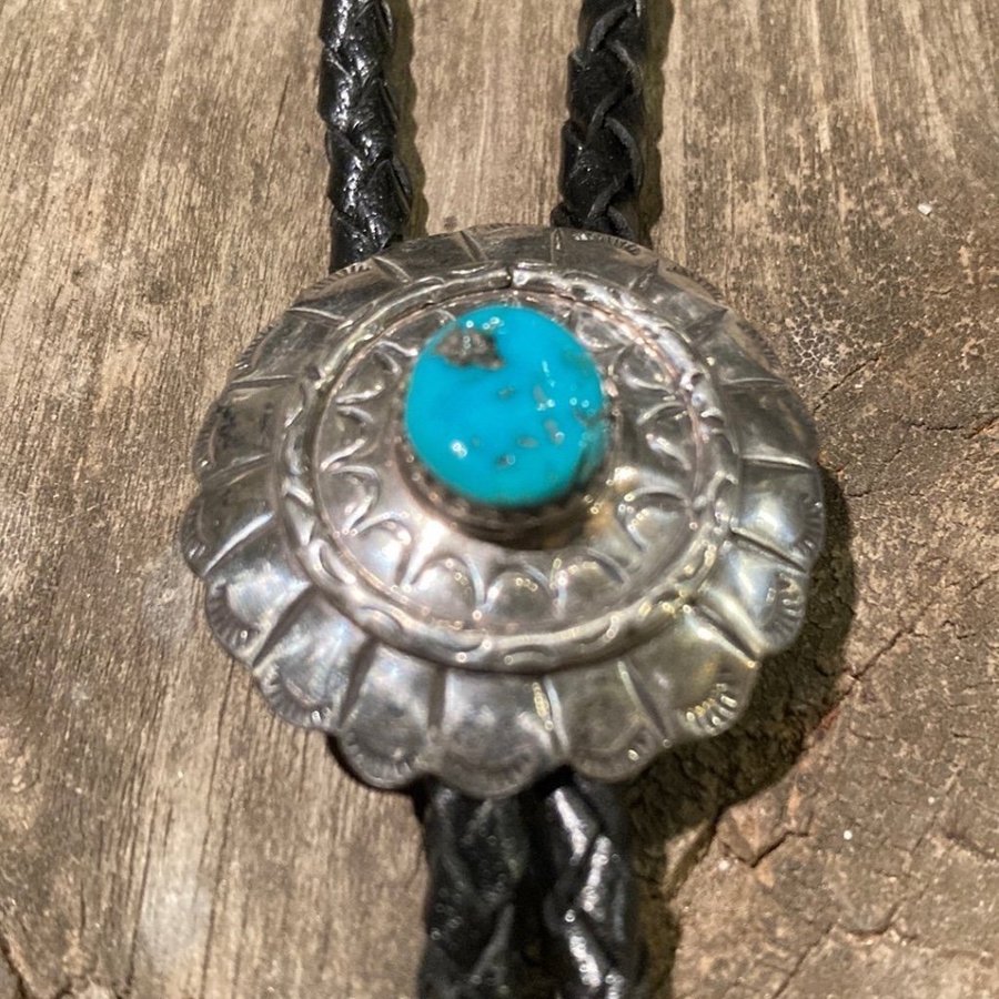 Beutiful Authentic Native Silver Concho Bolo Tie