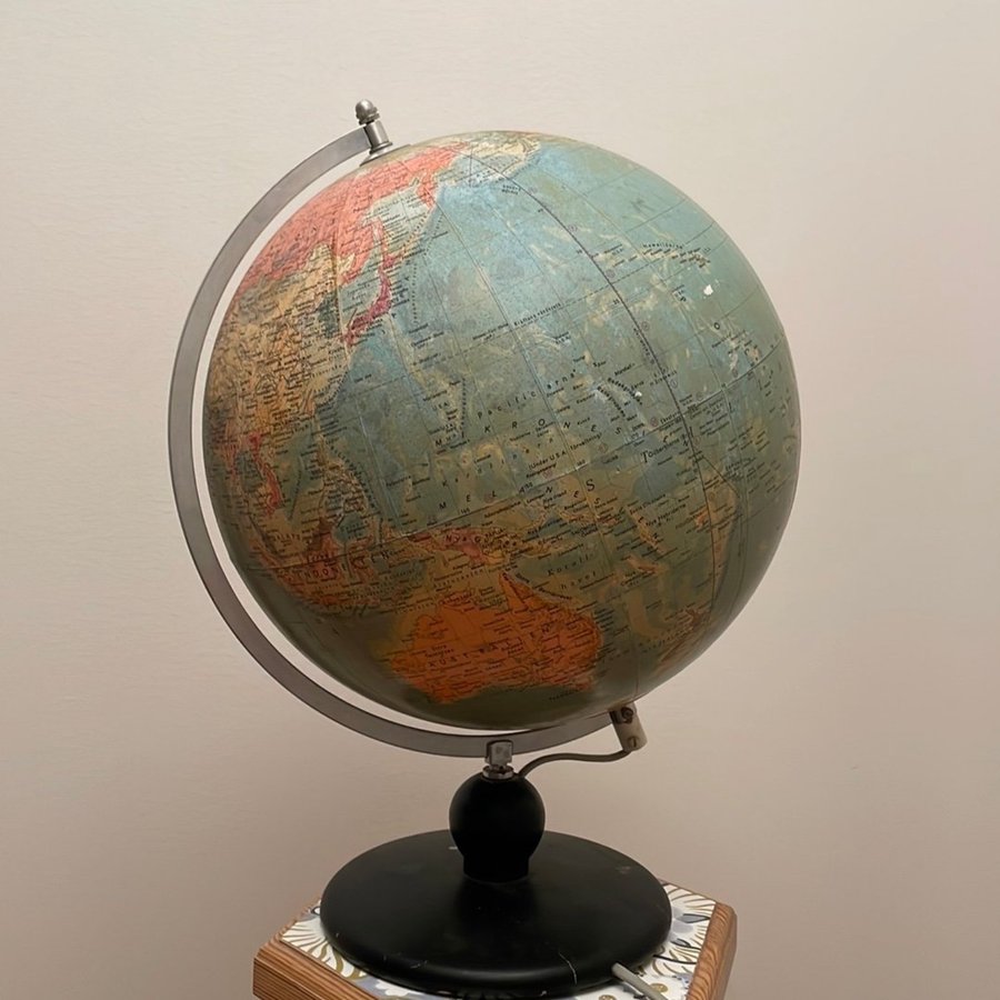 Vintage Globe Jordglob Bordslampa Teak 1900-tal. Globus