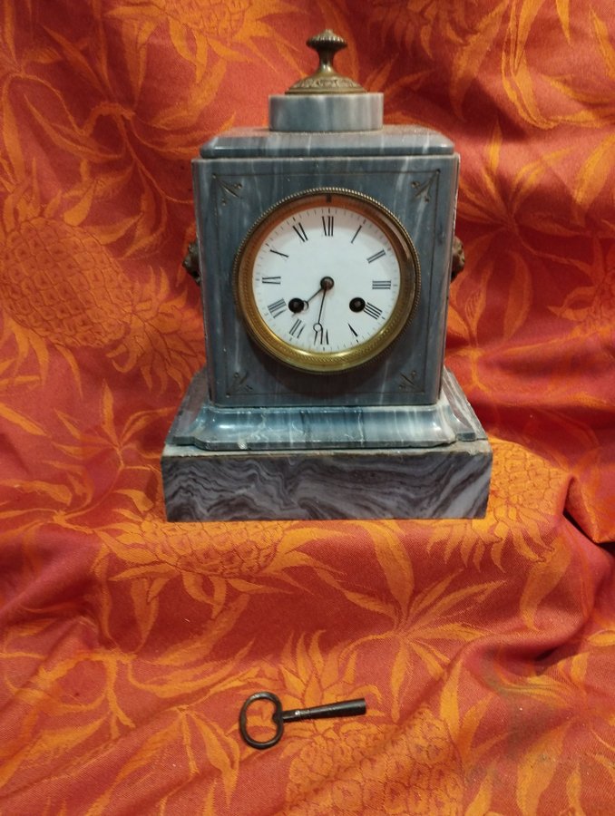 antique Napoleon III table clock in grey marble