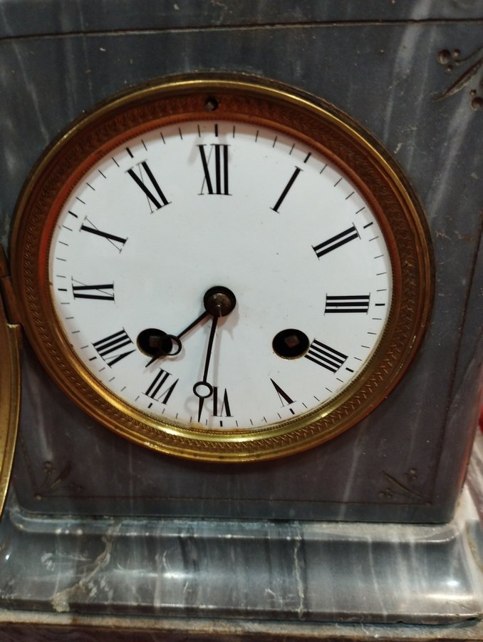 antique Napoleon III table clock in grey marble