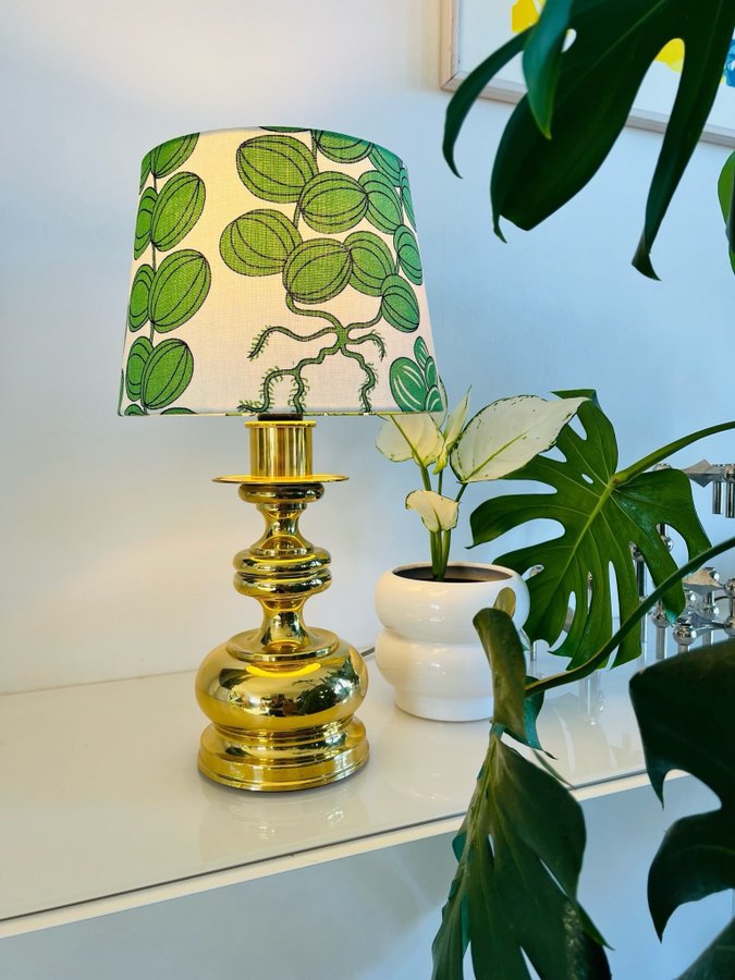 Retro lampa bordslampa mässing Lampskärm Tyg Josef Frank Svenskt Tenn