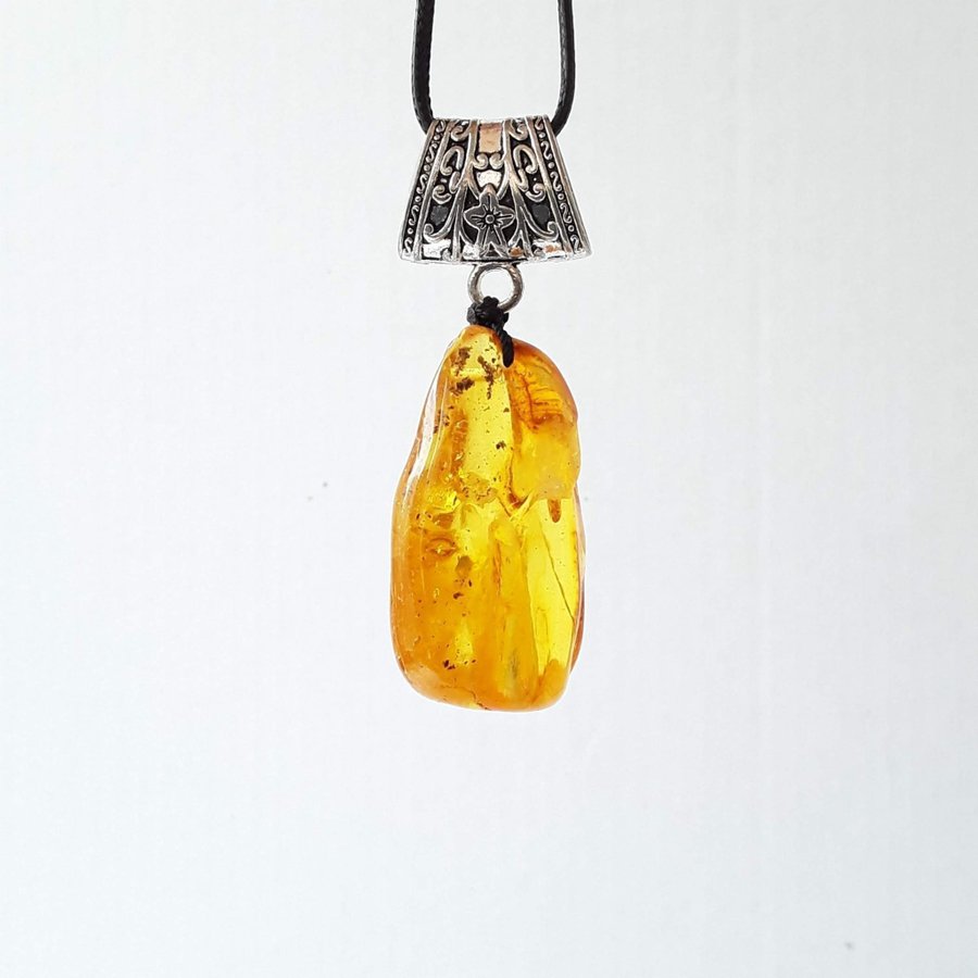 Raw yellow Baltic amber gemstone pendant necklace, large raw stone honey pendant