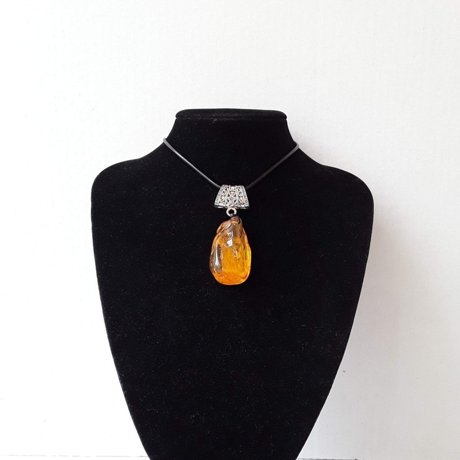 Raw yellow Baltic amber gemstone pendant necklace, large raw stone honey pendant