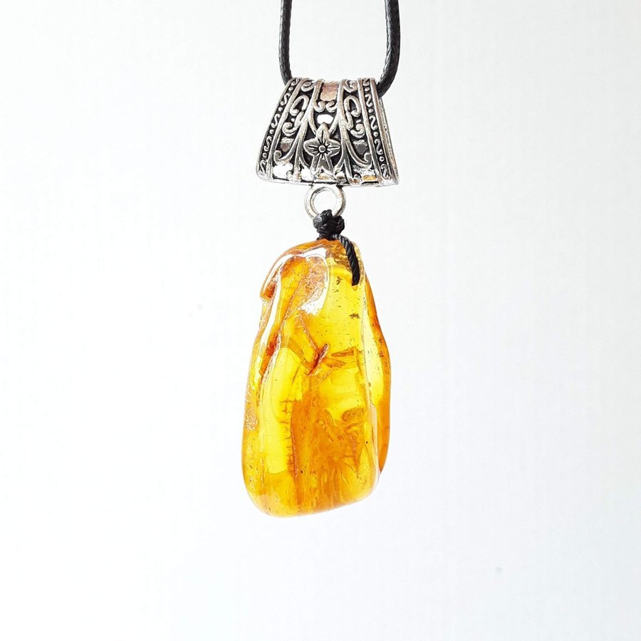 Raw yellow Baltic amber gemstone pendant necklace, large raw stone honey pendant