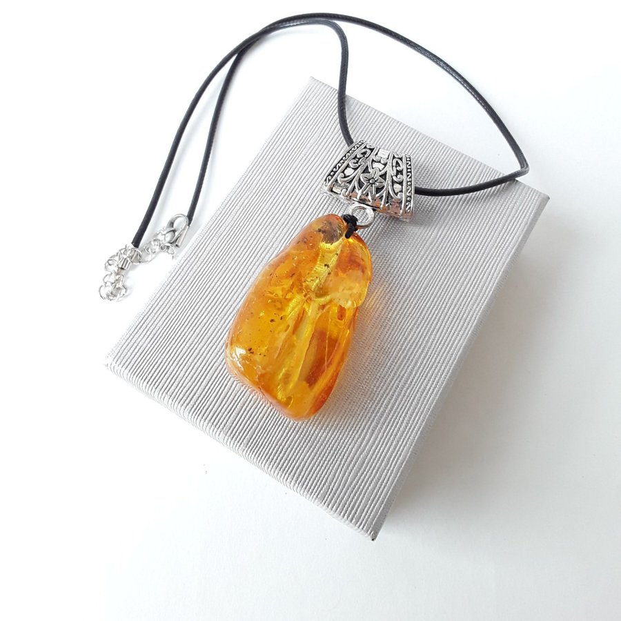 Raw yellow Baltic amber gemstone pendant necklace, large raw stone honey pendant