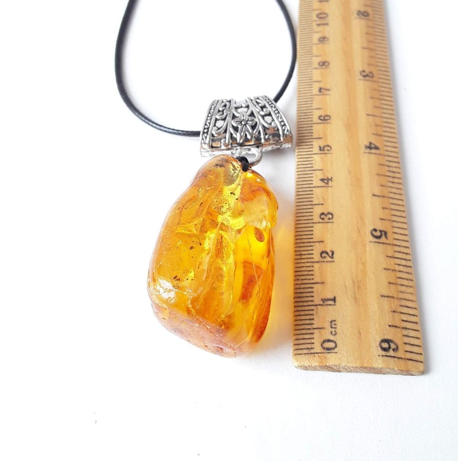 Raw yellow Baltic amber gemstone pendant necklace, large raw stone honey pendant